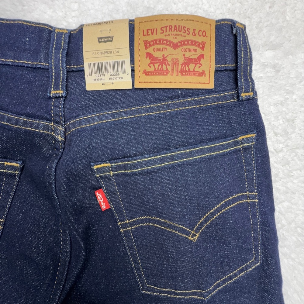 Levis 724 High Rise Slim Straight Jeans Womens 6 Long W28 L34‎ Dark Indigo Blue